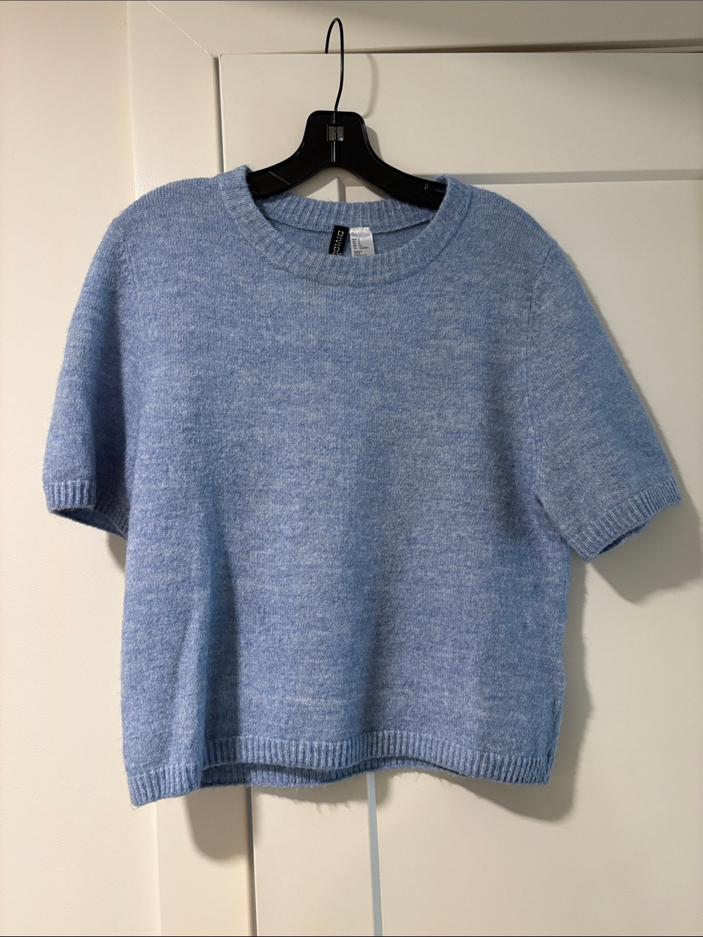 H&M Heathered Light Blue Crew Neck Short Sleeve Sweater